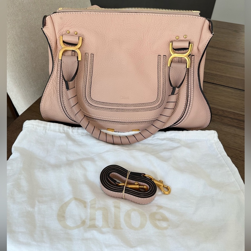 Chloe Blush/Nude Pink Pebbled Leather Medium Marcie Satchel And Crossbody Bag